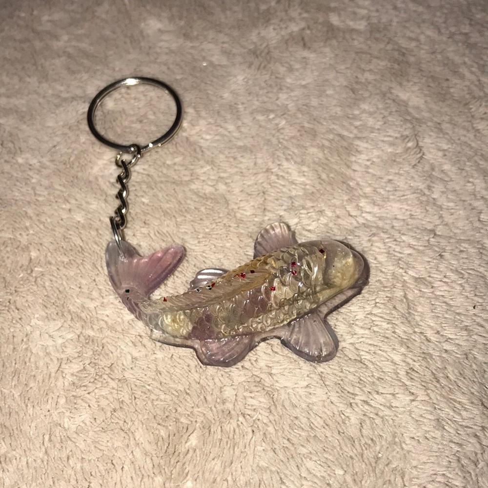 Unique Epoxy Resin Koi fish keychain with baby’s breath and petals 💕